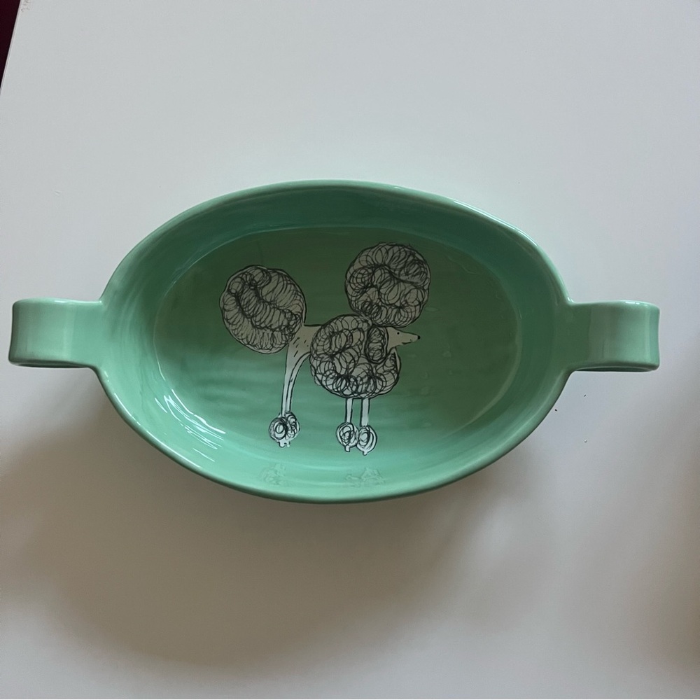 Anthropologie Handpainted Poodle Oval Gratin Oval Plates Designed by Gemma Orkin